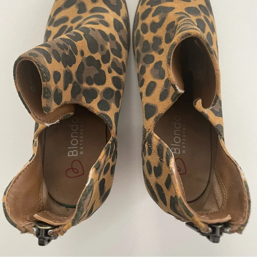 Blondo De Na Leopard Print Waterproof Leather Ankle Booties Heel Women’s 6.5 - Picture 4 of 9